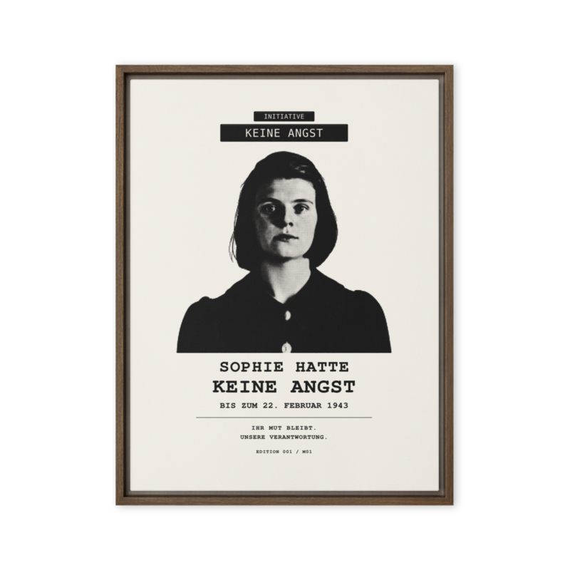 Sophie Scholl – Gerahmte Leinwand · Brown · framed-canvas-(in)-brown-24x32-front-6aa05dc670eab.png