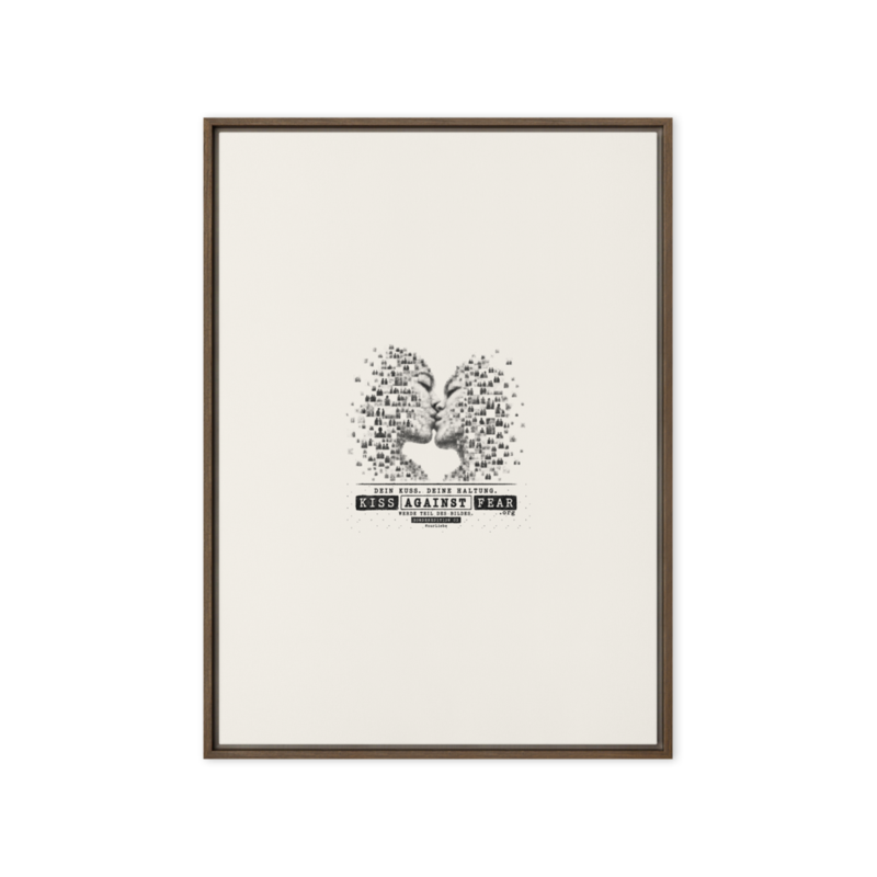 Kiss Against Fear – Deutsch – Gerahmte Leinwand · Brown · framed-canvas-(in)-brown-20x28-front-6aa1a4b25c185.png