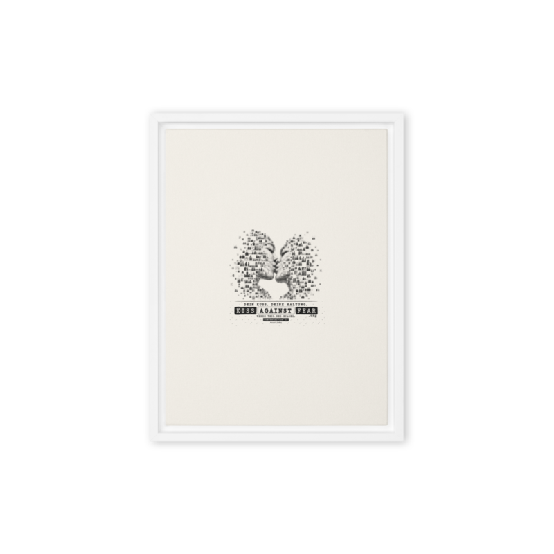 Kiss Against Fear – Deutsch – Gerahmte Leinwand · White · framed-canvas-(in)-white-12x16-front-6aa1a3e7a9565.png