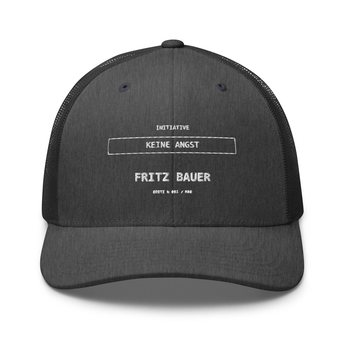 Fritz Bauer – Retro-Trucker-Cap – Dark Heather Gray – großes Original-Stickmotiv