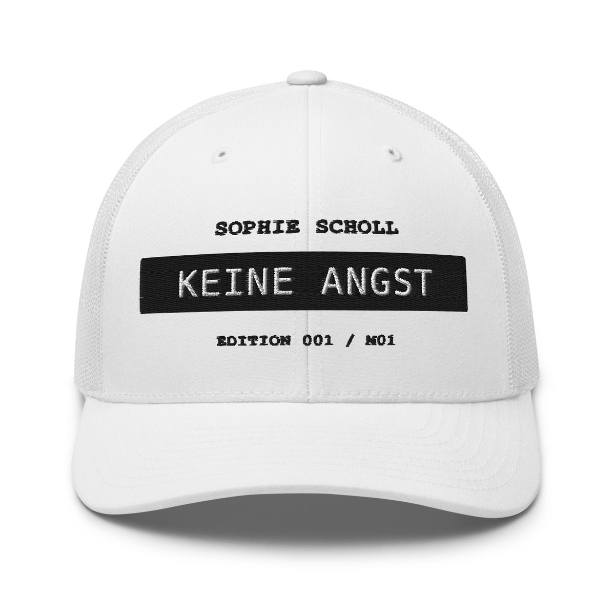Sophie Scholl – Retro-Trucker-Cap – White – großes Original-Stickmotiv