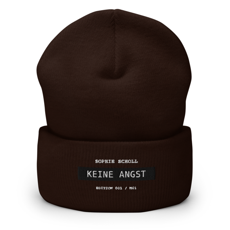 Sophie Scholl – Mütze mit Umschlag · Brown · cuffed-beanie-brown-front-6a9f801e37499.png