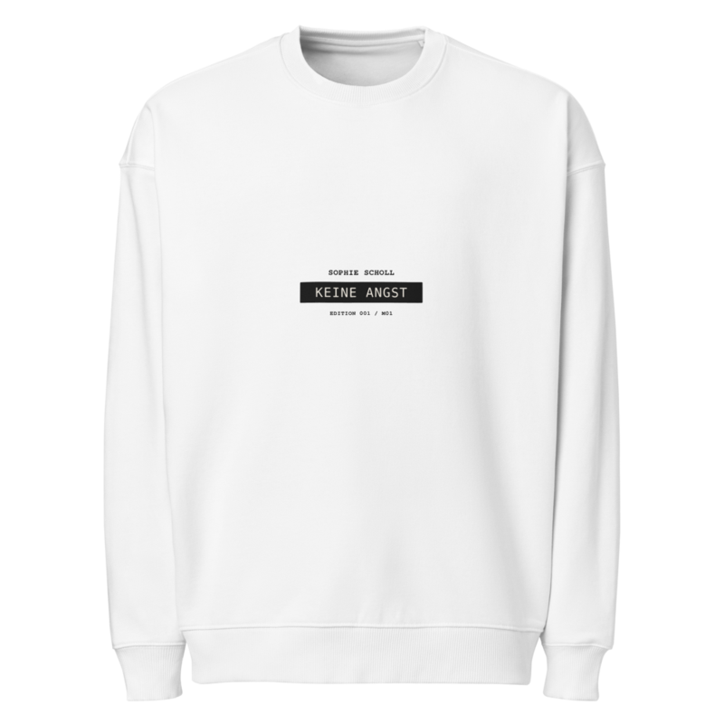 Sophie Scholl – Oversized Unisex Bio-Pullover · White · unisex-organic-oversized-raddler-2.0-sweatshirt-white-front-6a9f813107153.png