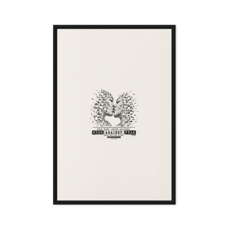 Kiss Against Fear – Deutsch – Gerahmte Leinwand · Black · framed-canvas-(in)-black-24x36-front-6aa1a42c76833.png