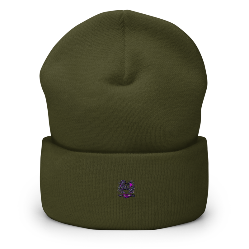 Kiss Against Fear – Deutsch – Mütze mit Umschlag · Olive · cuffed-beanie-olive-front-6aa19ff4e9334.png