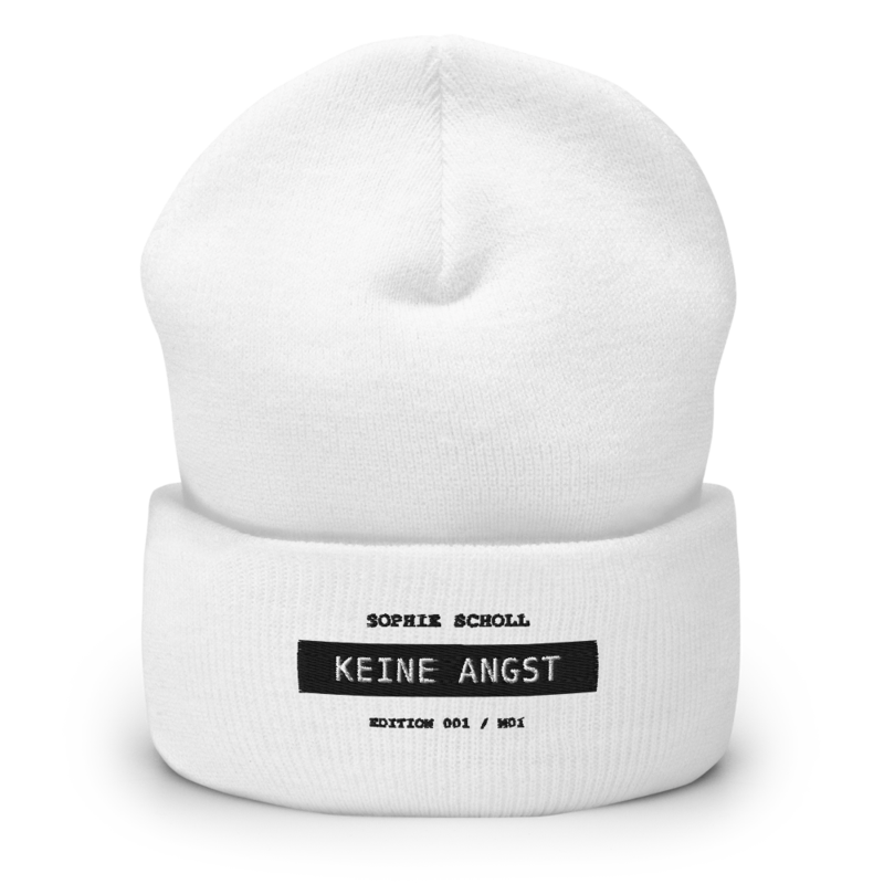 Sophie Scholl – Mütze mit Umschlag · White · cuffed-beanie-white-front-6a9f801e0c101.png