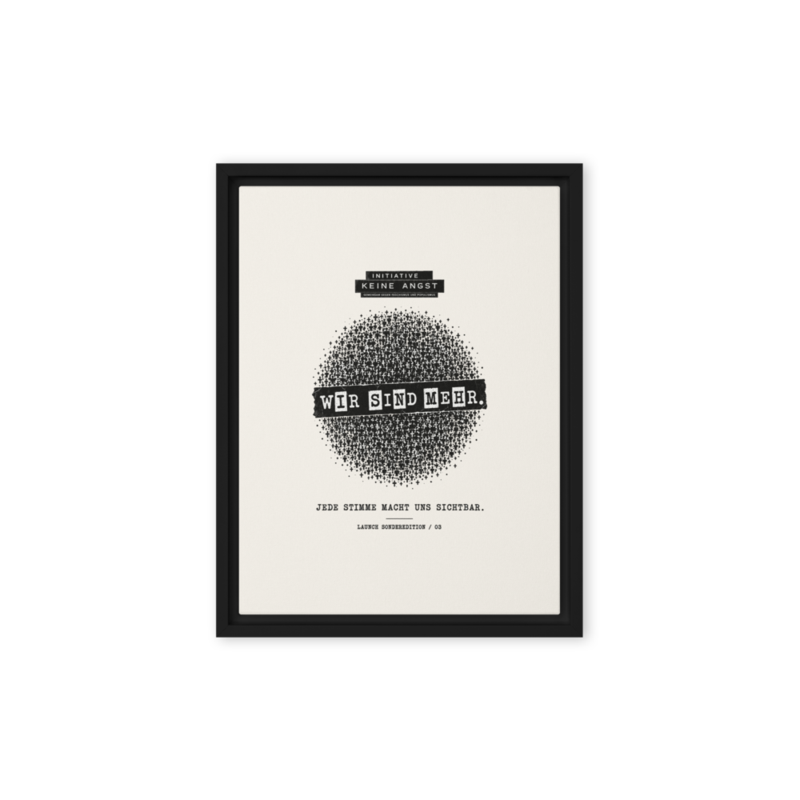 Sonderedition „Wir sind mehr“ – Gerahmte Leinwand · Black · framed-canvas-(in)-black-12x16-front-6aa1adbc24800.png