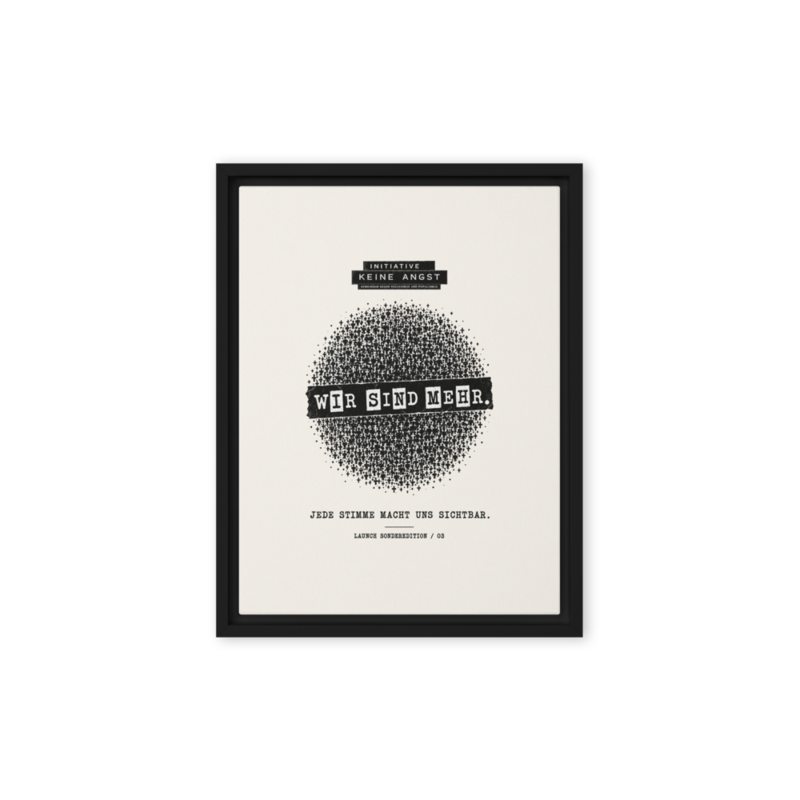 Sonderedition „Wir sind mehr“ – Gerahmte Leinwand · Black · framed-canvas-(in)-black-9x12-front-6aa1ae503542f.png