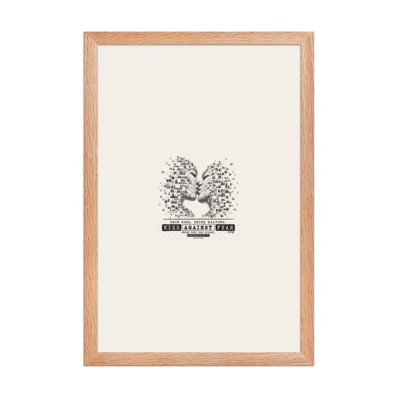 Kiss Against Fear – Deutsch – Gerahmtes Poster auf verbessertem mattem Papier · Red Oak · enhanced-matte-paper-framed-poster-(in)-red-oak-12x18-front-6aa19eb939315.png