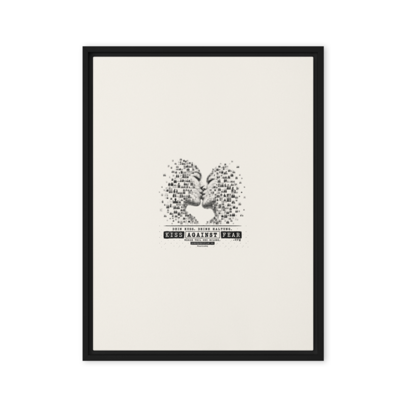 Kiss Against Fear – Deutsch – Gerahmte Leinwand · Black · framed-canvas-(in)-black-18x24-front-6aa1a42c4809e.png