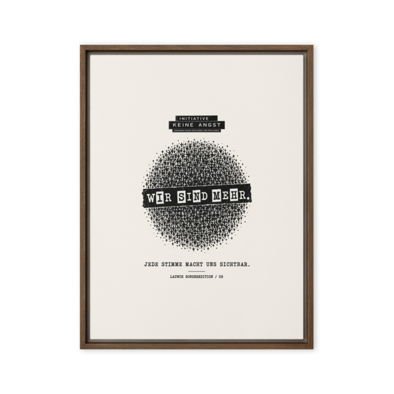 Sonderedition „Wir sind mehr“ – Gerahmte Leinwand · Brown · framed-canvas-(in)-brown-18x24-front-6aa1ae08db694.png