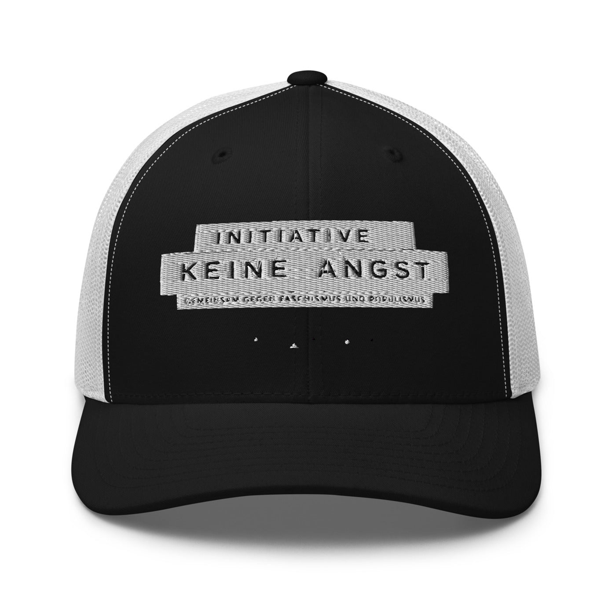 Sonderedition „Wir sind mehr“ – Retro-Trucker-Cap – Black/ White – großes Original-Stickmotiv