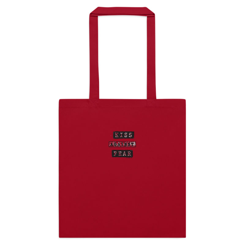 Kiss Against Fear – Deutsch – Baumwolltasche mit langen Henkeln · Classic Red · cotton-color-tote-bag-classic-red-front-6aa24d6647b49.png