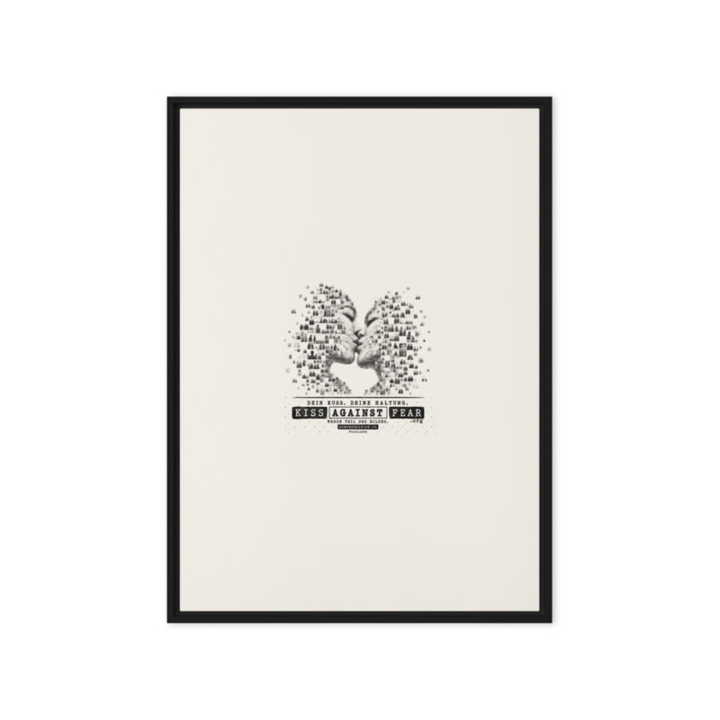 Kiss Against Fear – Deutsch – Gerahmte Leinwand · Black · framed-canvas-(in)-black-20x28-front-6aa1a4739d8d0.png