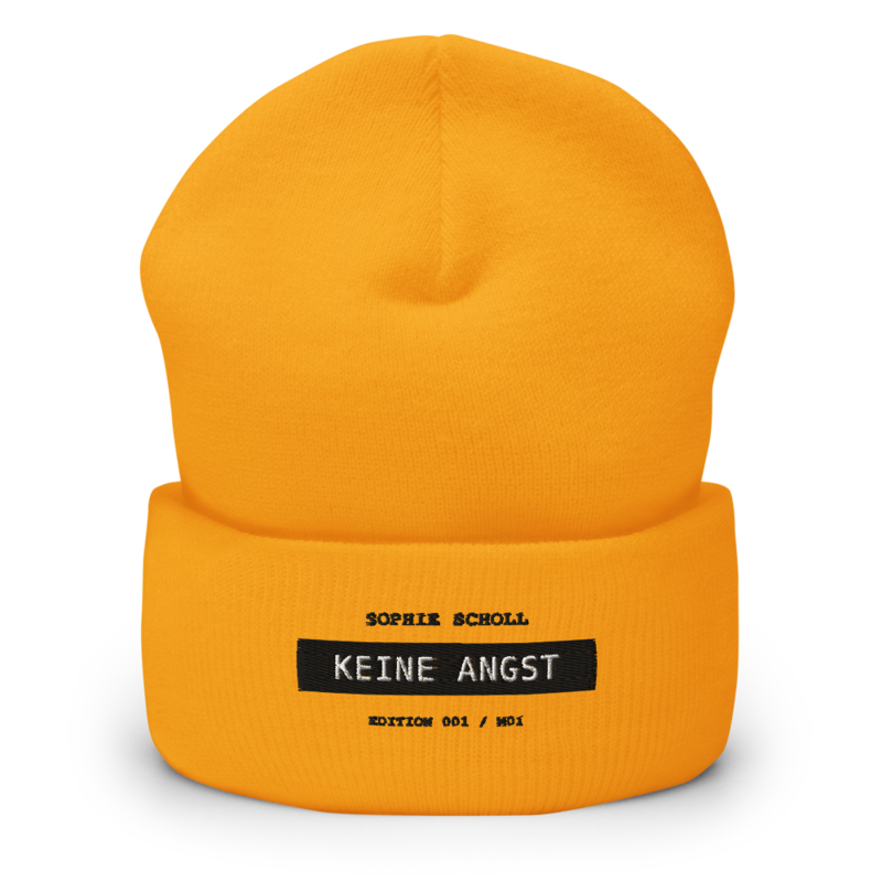 Sophie Scholl – Mütze mit Umschlag · Gold · cuffed-beanie-gold-front-6a9f801e64bd8.png