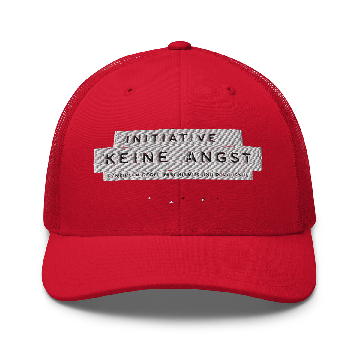 Sonderedition „Wir sind mehr“ – Retro-Trucker-Cap – Red – großes Original-Stickmotiv
