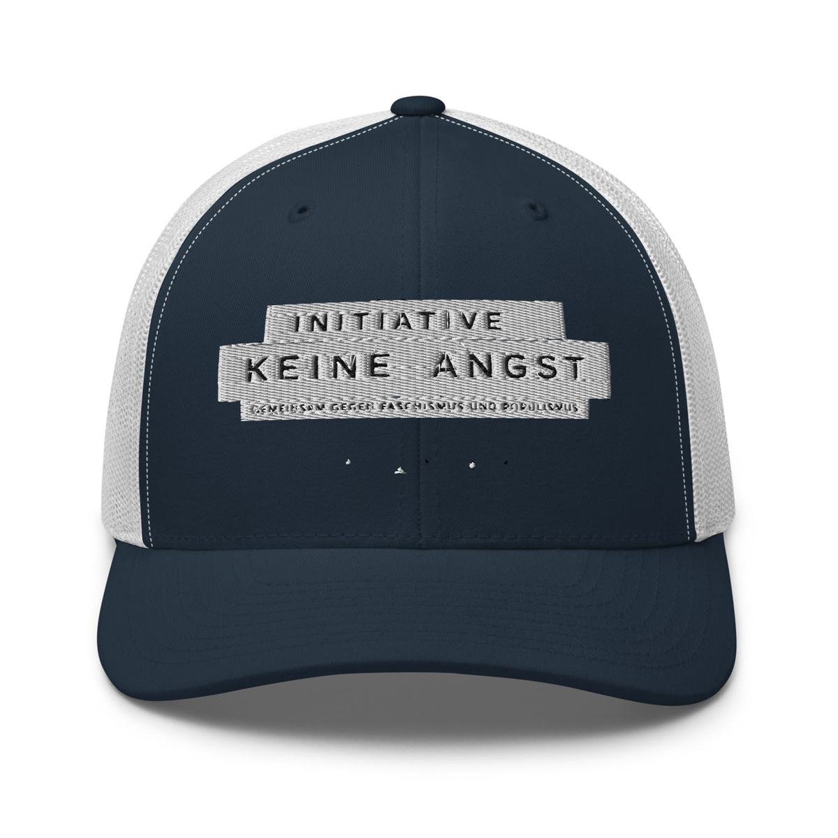 Sonderedition „Wir sind mehr“ – Retro-Trucker-Cap – Navy/ White – großes Original-Stickmotiv