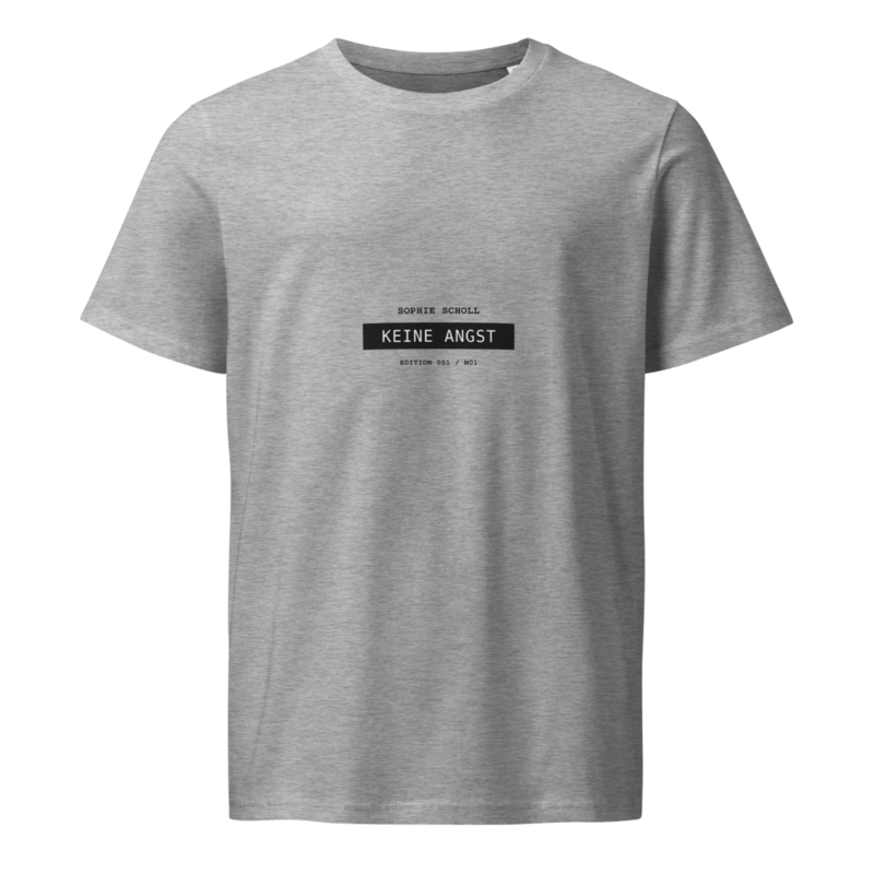 Sophie Scholl – Mittelschweres Unisex Bio-T-Shirt · Heather Grey · unisex-organic-mid-light-crafter-t-shirt-heather-grey-front-6a9eebb49833a.png