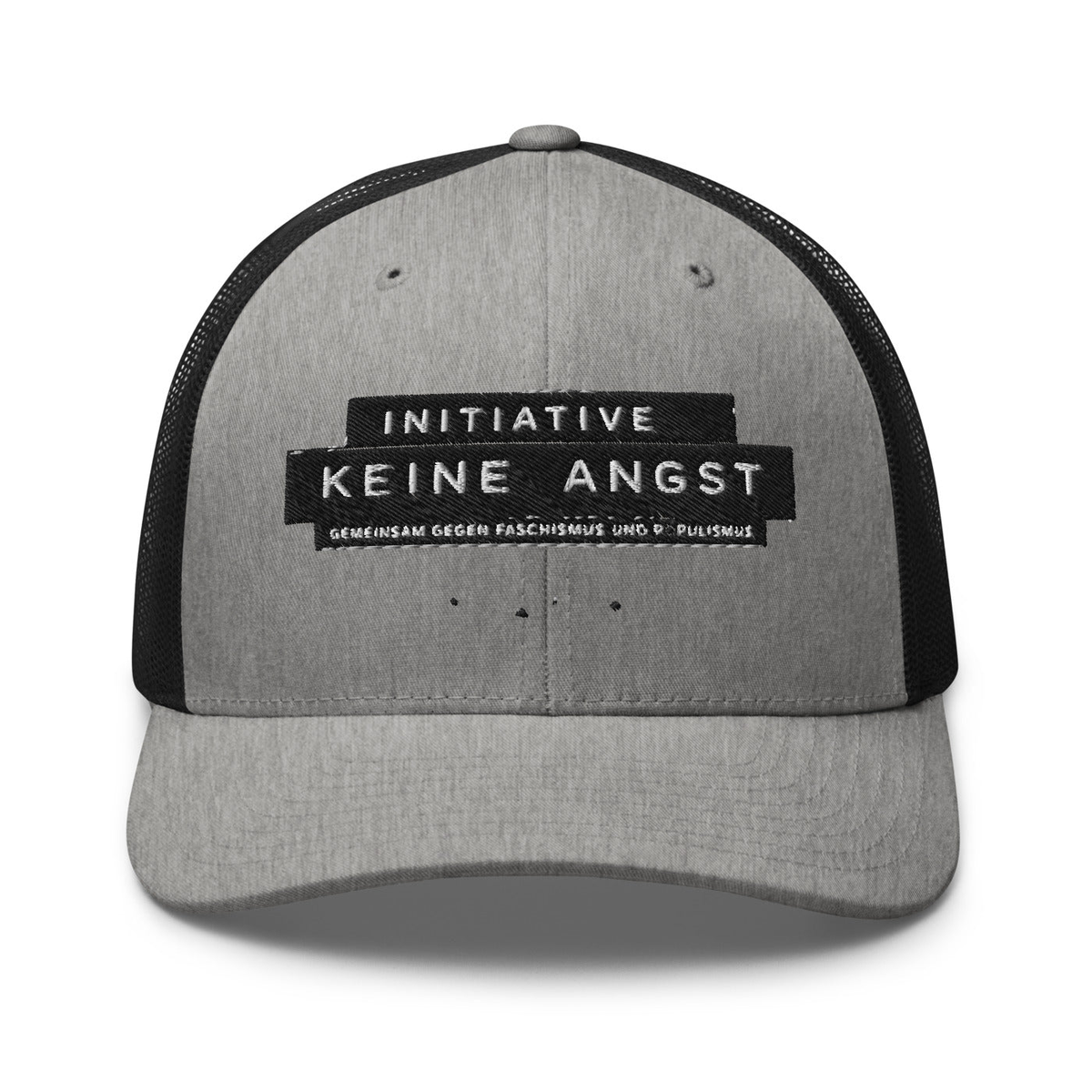 Sonderedition „Wir sind mehr“ – Retro-Trucker-Cap – Heather/ Black – großes Original-Stickmotiv