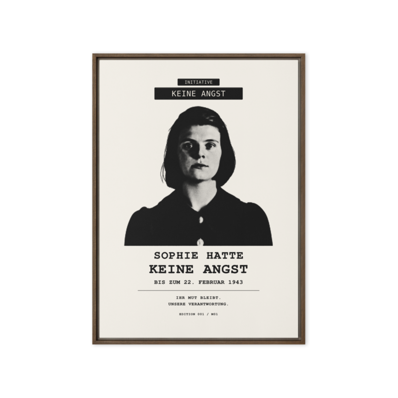 Sophie Scholl – Gerahmte Leinwand · Brown · framed-canvas-(in)-brown-20x28-front-6aa05db1ba193.png