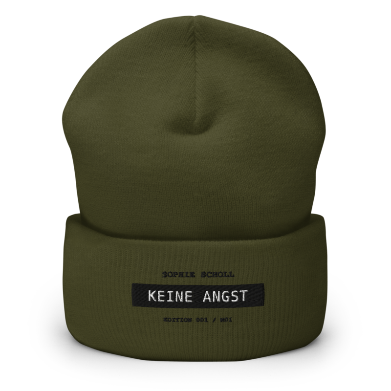 Sophie Scholl – Mütze mit Umschlag · Olive · cuffed-beanie-olive-front-6a9f801db47df.png