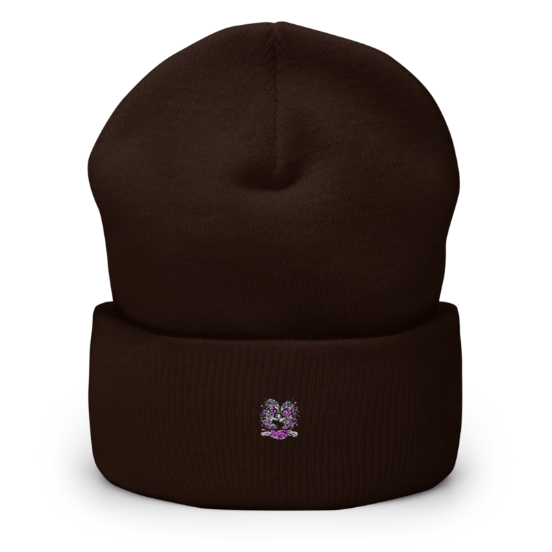Kiss Against Fear – Deutsch – Mütze mit Umschlag · Brown · cuffed-beanie-brown-front-6aa19fb7086a8.png
