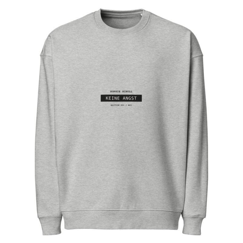 Sophie Scholl – Oversized Unisex Bio-Pullover · Heather Grey · unisex-organic-oversized-raddler-2.0-sweatshirt-heather-grey-front-6a9f813070383.png