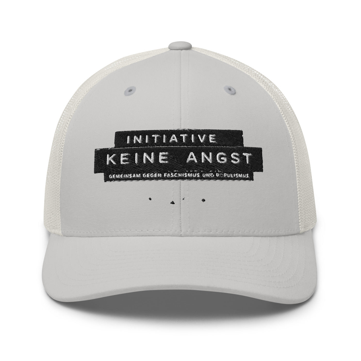 Sonderedition „Wir sind mehr“ – Retro-Trucker-Cap – Silver – großes Original-Stickmotiv