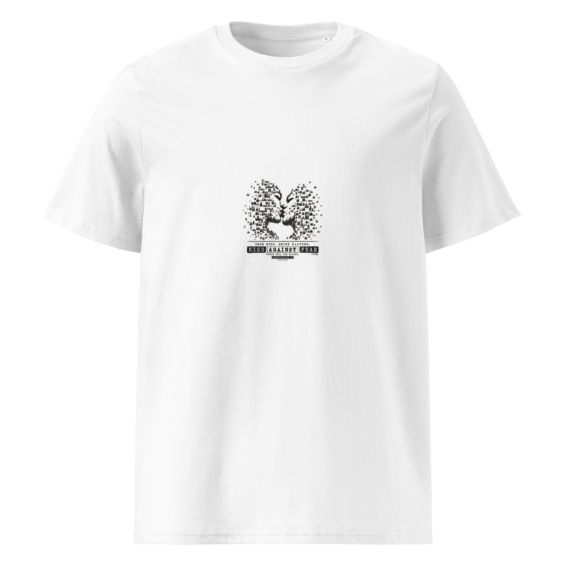 Kiss Against Fear – Deutsch – Unisex T-Shirt aus Bio-Baumwolle Creator 2.0 · White · unisex-organic-cotton-creator-2.0-t-shirt-white-front-6aa1a0587a152.png