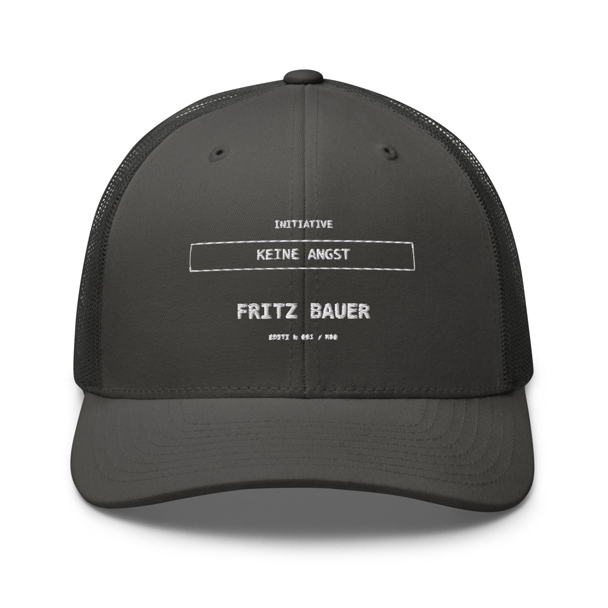 Fritz Bauer – Retro-Trucker-Cap – Charcoal – großes Original-Stickmotiv