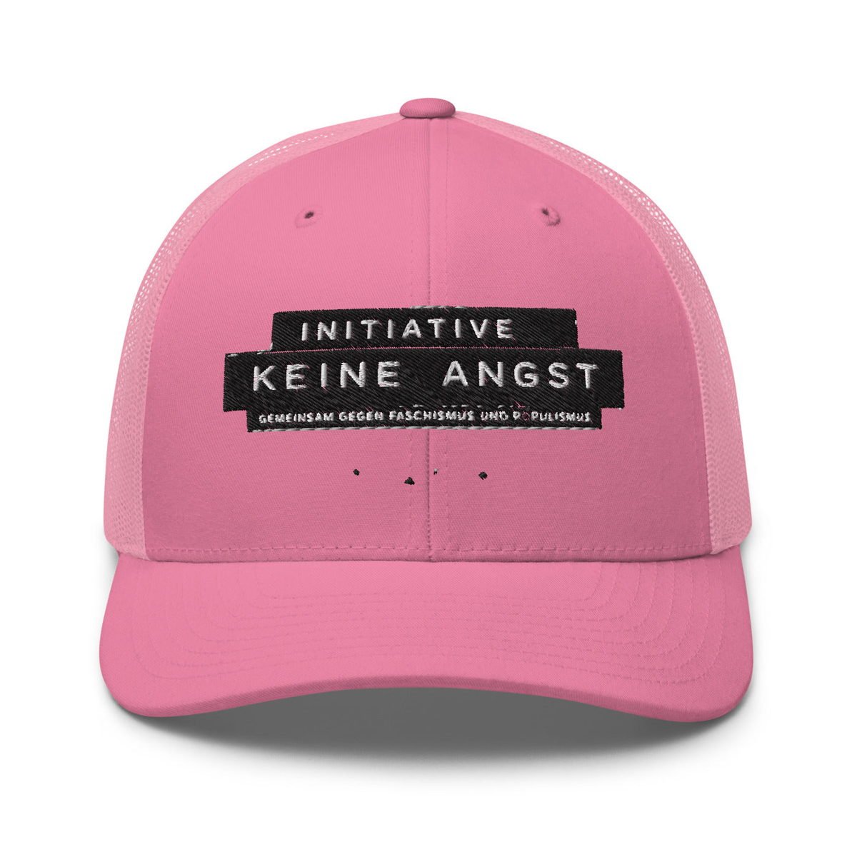 Sonderedition „Wir sind mehr“ – Retro-Trucker-Cap – Pink – großes Original-Stickmotiv