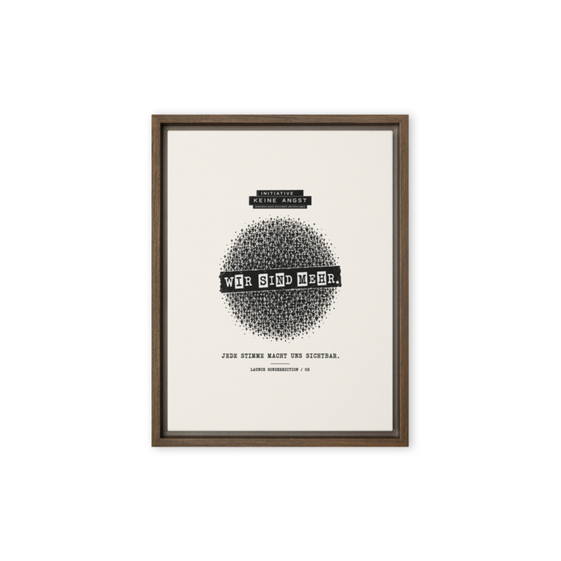 Sonderedition „Wir sind mehr“ – Gerahmte Leinwand · Brown · framed-canvas-(in)-brown-12x16-front-6aa1adca0a777.png