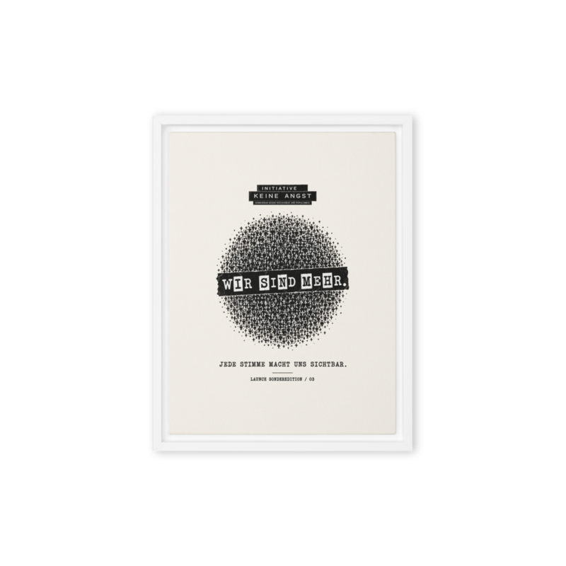 Sonderedition „Wir sind mehr“ – Gerahmte Leinwand · White · framed-canvas-(in)-white-9x12-front-6aa1af34bf7c2.png