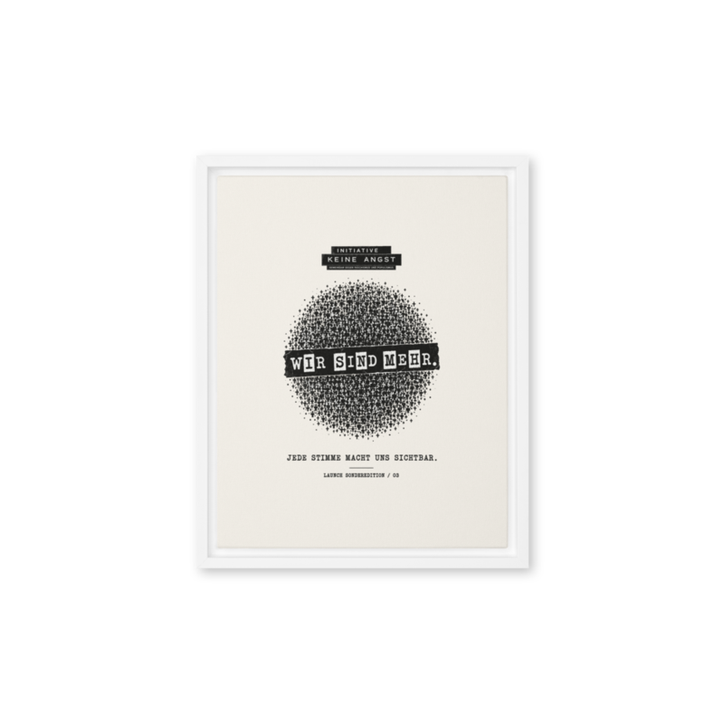Sonderedition „Wir sind mehr“ – Gerahmte Leinwand · White · framed-canvas-(in)-white-11x14-front-6aa1af352dc2c.png