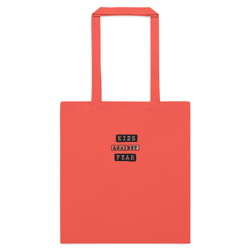 Kiss Against Fear – Deutsch – Baumwolltasche mit langen Henkeln · Coral · cotton-color-tote-bag-coral-front-6aa24d664898c.png