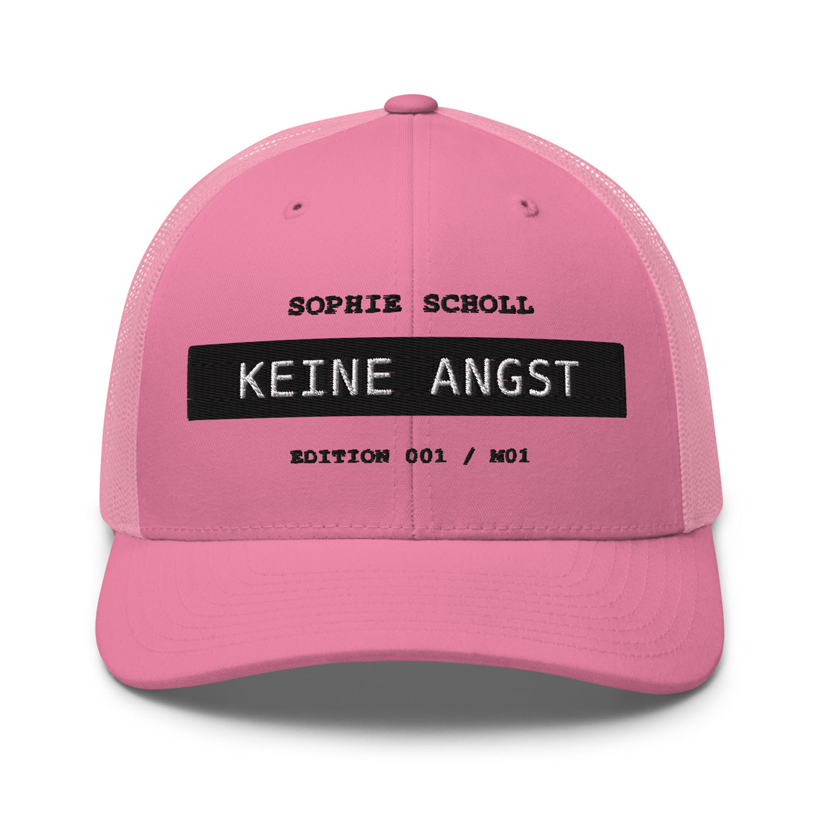 Sophie Scholl – Retro-Trucker-Cap – Pink – großes Original-Stickmotiv
