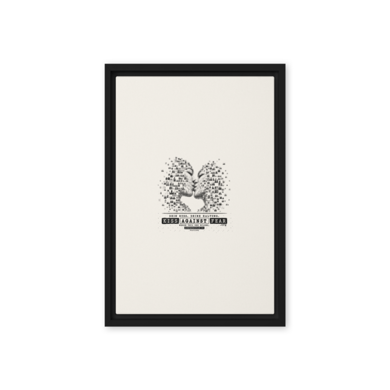 Kiss Against Fear – Deutsch – Gerahmte Leinwand · Black · framed-canvas-(in)-black-12x18-front-6aa1a47371639.png