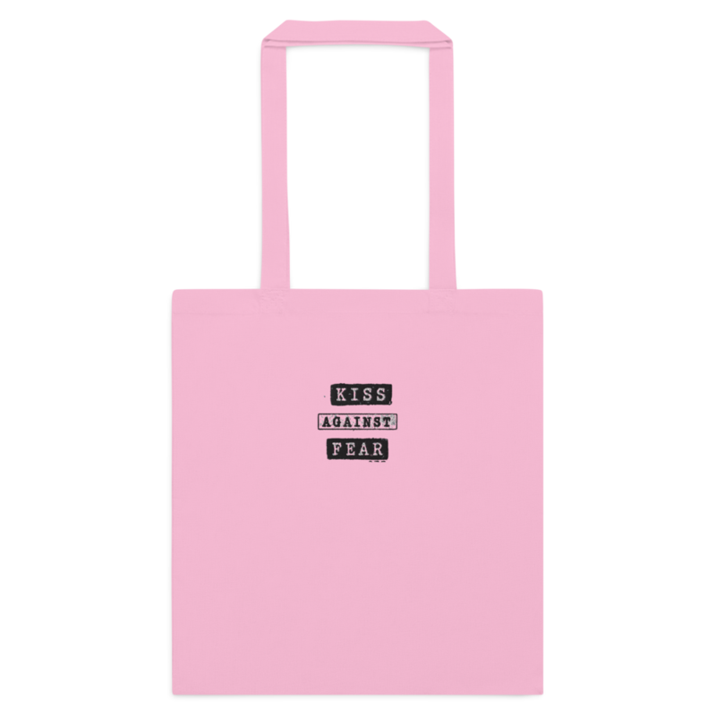 Kiss Against Fear – Deutsch – Baumwolltasche mit langen Henkeln · Classic Pink · cotton-color-tote-bag-classic-pink-front-6aa24d6681419.png