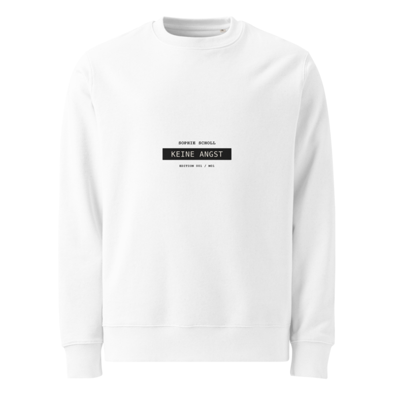 Sophie Scholl – Unisex Bio-Pullover · White · unisex-eco-changer-2.0-sweatshirt-white-front-6a9f1f3ecd0a9.png