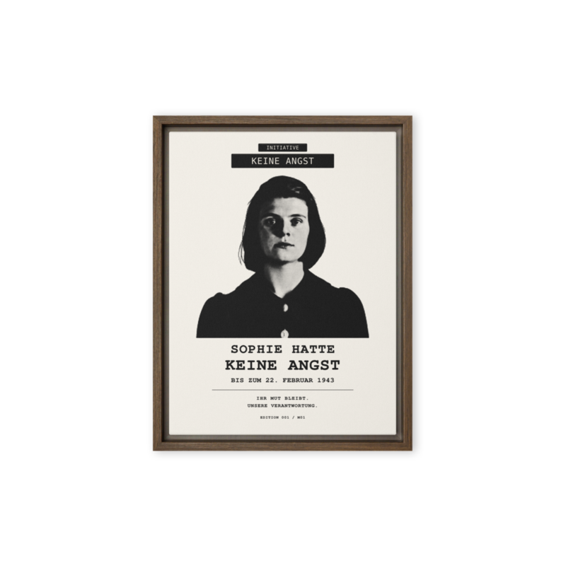 Sophie Scholl – Gerahmte Leinwand · Brown · framed-canvas-(in)-brown-12x16-front-6aa05d459af1a.png