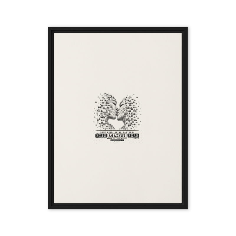 Kiss Against Fear – Deutsch – Gerahmte Leinwand · Black · framed-canvas-(in)-black-24x32-front-6aa1a4739051f.png