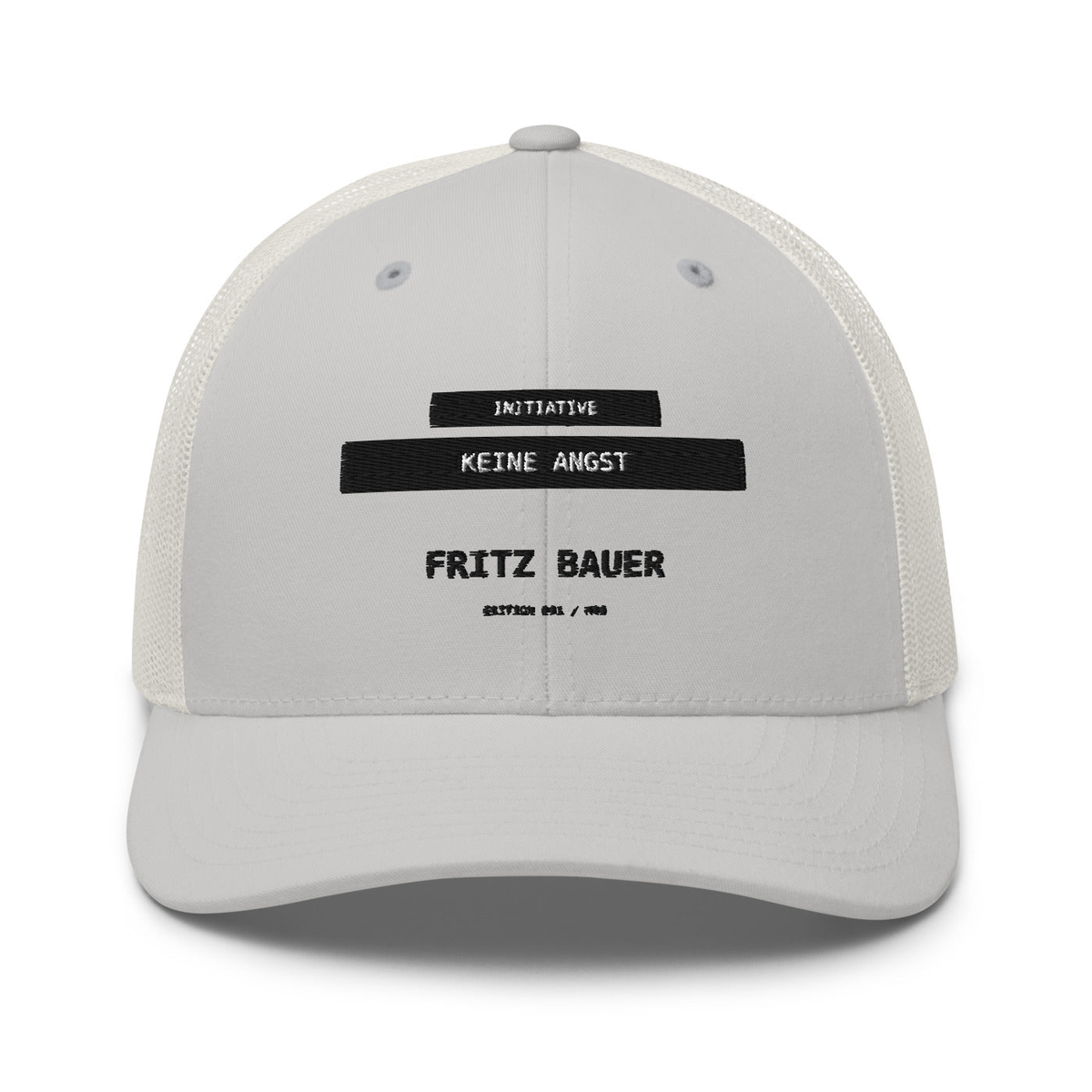 Fritz Bauer – Retro-Trucker-Cap – Silver – großes Original-Stickmotiv