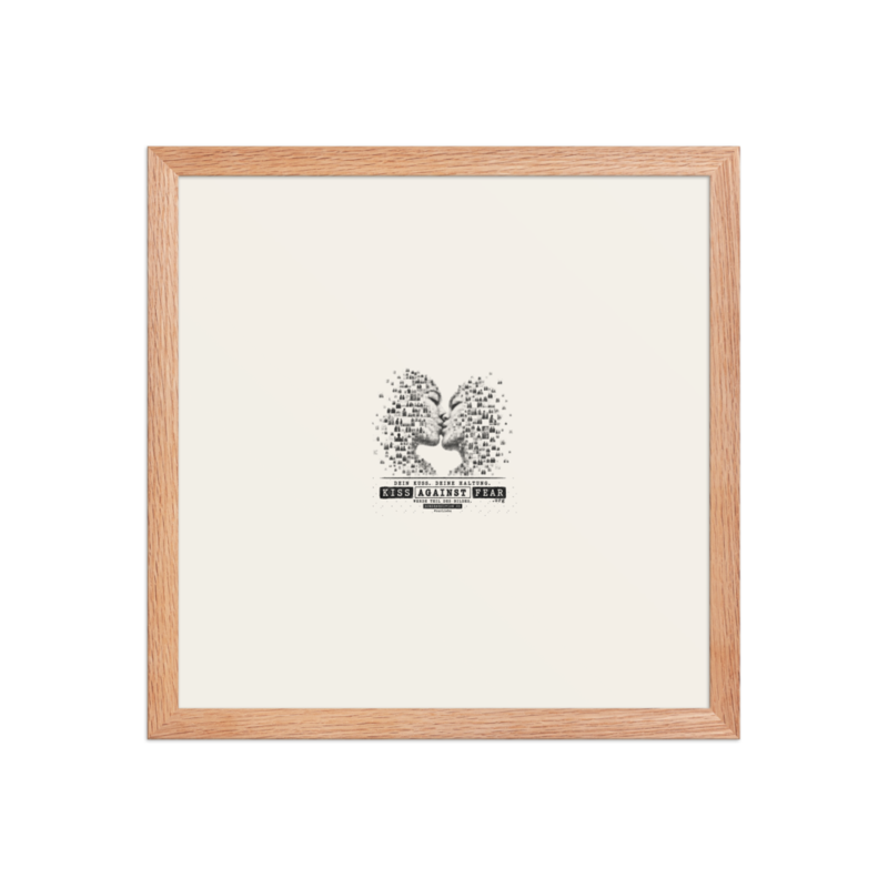 Kiss Against Fear – Deutsch – Gerahmtes Poster auf verbessertem mattem Papier · Red Oak · enhanced-matte-paper-framed-poster-(in)-red-oak-14x14-front-6aa19eb9f1bda.png