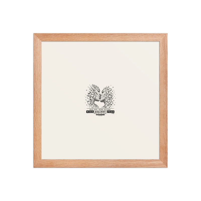 Kiss Against Fear – Deutsch – Gerahmtes Poster auf verbessertem mattem Papier · Red Oak · enhanced-matte-paper-framed-poster-(in)-red-oak-12x12-front-6aa19e78b3f6a.png
