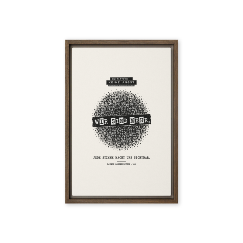 Sonderedition „Wir sind mehr“ – Gerahmte Leinwand · Brown · framed-canvas-(in)-brown-12x18-front-6aa1aee04fb14.png
