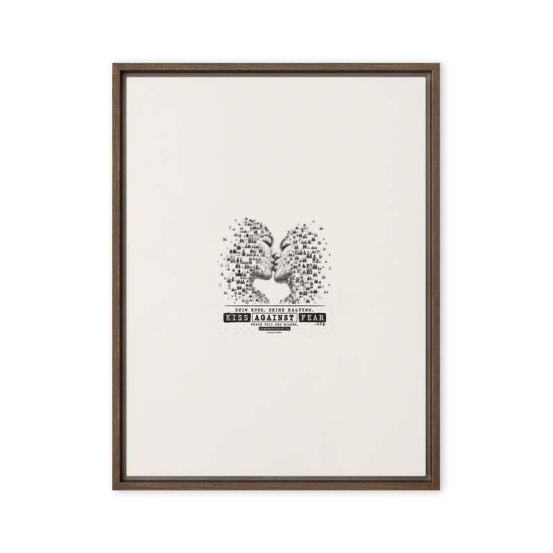 Kiss Against Fear – Deutsch – Gerahmte Leinwand · Brown · framed-canvas-(in)-brown-24x32-front-6aa1a4b806060.png