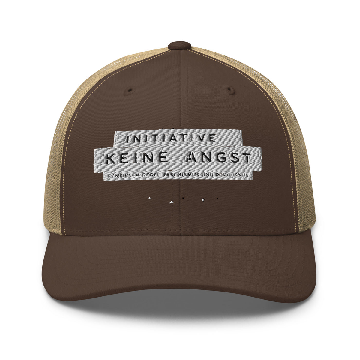 Sonderedition „Wir sind mehr“ – Retro-Trucker-Cap – Brown/ Khaki – großes Original-Stickmotiv