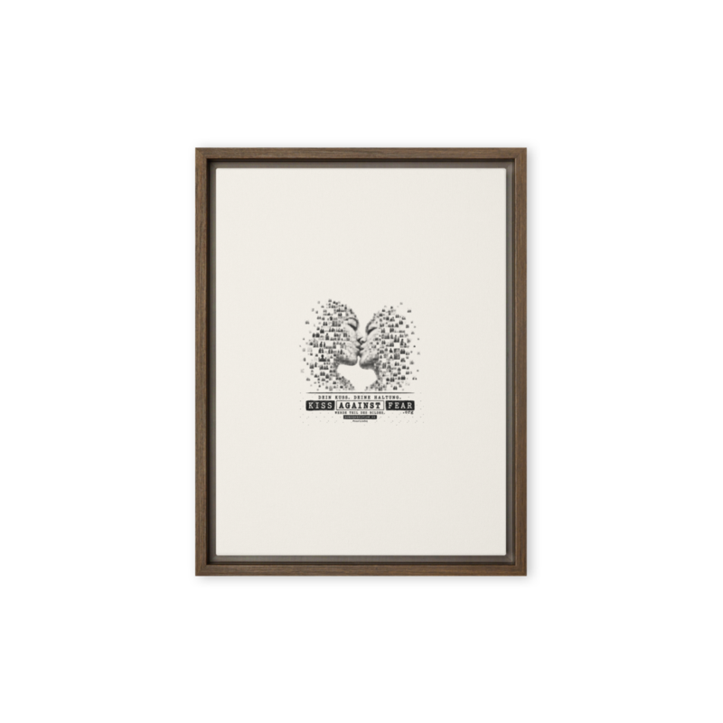 Kiss Against Fear – Deutsch – Gerahmte Leinwand · Brown · framed-canvas-(in)-brown-12x16-front-6aa1a42d81cc5.png