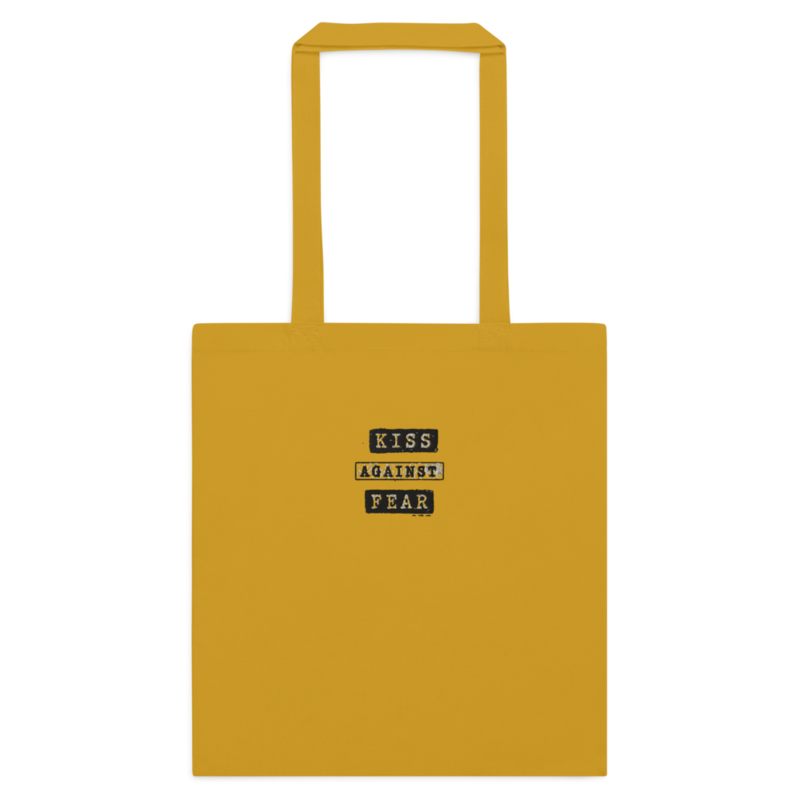 Kiss Against Fear – Deutsch – Baumwolltasche mit langen Henkeln · Mustard · cotton-color-tote-bag-mustard-front-6aa24d663d3d8.png
