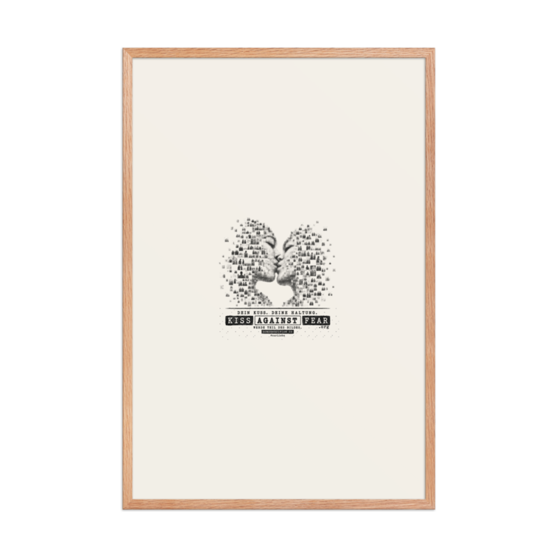 Kiss Against Fear – Deutsch – Gerahmtes Poster auf verbessertem mattem Papier · Red Oak · enhanced-matte-paper-framed-poster-(in)-red-oak-24x36-front-6aa19efa65727.png